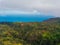 Aerial view of the Kauai island with Na Pali forests and cliff on a cloudy day background