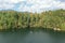 Aerial view of kayakers on Lake Santeetlah, North Carolina.