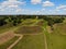 Aerial view of Kernave town with many mounds in Lithuania