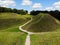 Aerial view of Kernave town with many mounds in Lithuania