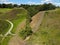 Aerial view of Kernave town with many mounds in Lithuania