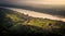 Aerial view of Khotyn Fortress a fortification complex located on the right bank of the Dniester River in Khotyn during sunrise.