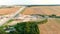 Aerial view of Kielce Krakow highway construction site in sunny summer evening, Poland.