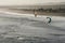 Aerial view of kite surfers on Muriwai beach