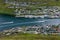 Aerial view of the Klaksvik on the island of Bordoy from the top of Klakkur in the Faroe Islands