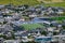 Aerial view of the Klaksvik on the island of Bordoy from the top of Klakkur in the Faroe Islands