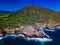 Aerial view of Koko Crater and the East Coast shoreline cliffs on the island of O'ahu in Hawaii