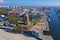 Aerial view on Kolobrzeg city, area of Lighthouse at baltic sea shore and ship port