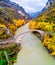 Aerial view of Konitsa bridge and Aoos River