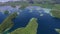 Aerial View Of Koror Island and Boat. Many Green Islets. Palau Seascape With Colorful Coral Reefs And Tropical Lagoons I