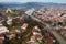 Aerial view of Kutaisi with Bagrati Cathedral on springtime dusk