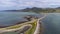 An aerial view of the Kyle of Tongue bridge in the Scottish Highlands