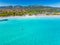 Aerial view of La Cinta beach in Sardinia with turquoise sea