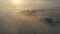 Aerial view La Manga during sunrise and misty weather. Murcia, Spain