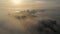 Aerial view La Manga during sunrise and misty weather. Murcia, Spain