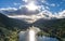 Aerial view of Laggan with swing bridge in the Great Glen above Loch Oich in the scottish highlands - United Kingdom