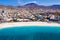 Aerial view of Laginha beach in Mindelo city in Sao Vicente Island in Cape Verde