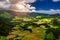 Aerial view of Lagoa das Furnas located on the Azorean island of Sao Miguel, Azores, Portugal. Lake Furnas (Lagoa das Furnas) on