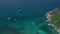 Aerial view of lagoon sea water surface with boats near beautiful Koh Tao island in Thailand