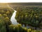 Aerial view of Laju takas, tree-canopy trail complex with a walkway, an information center and observation tower, Anyksciai,