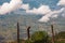 Aerial view of Lake Burera in Rwanda seen from Mountain Muhabura which is located at the border of Uganda and Rwanda