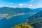 Aerial view of Lake como from Volta lighthouse in Italy