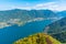 Aerial view of Lake como from Volta lighthouse in Italy