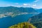 Aerial view of Lake como from Volta lighthouse in Italy