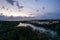 Aerial view of Lake Forest and Mobile bay at sunset from Daphne, Alabama