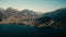 Aerial view of the Lake Garda and town of Riva del Garda on the shore. Sudtirol, Italy