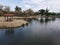 Aerial view of lake at the Kit Carson Park, municipal park in Escondido