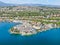 Aerial view of Lake Mission Viejo with private residential and condominium communities. California