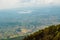 Aerial view of Lake Mutanda seen from Mount Muhabura in the Mgahinga Gorilla National Park, Uganda