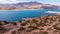 Aerial view of the Lake Potrerillos on a sunny day in Mendoza, Argentina