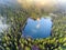 Aerial view of Lake Synevir in Carpathian Mountains in Ukraine