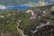 An aerial view of the lakes and mountains of the Salzkammergut region, Austria