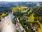 Aerial view of Lakeside in Lake District, a region and national park in Cumbria in northwest England