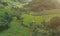 Aerial view of the land of green rice plantation the landscape view of rice terraces in the morning at Chiangmai, Thailand