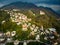 Aerial view of landmark chappel in Idrija,Slovenia