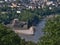Aerial view of landmark Deutsches Eck located at the confluence of rivers Rhine and Moselle in Koblenz, Germany.