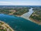 Aerial view of the landmark of the three borders hito tres fronteras, Paraguay, Brazil and Argentina