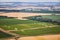 Aerial view of a landscape with irrigated field.