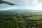 Aerial view of the landscape of Molokai, with a wing