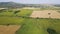 Aerial view of landscape sunflower field village of Boshulya, Bulgaria