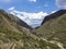 Aerial view of landscapes of Chupani village in middle of the Peruvian Andes