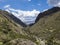 Aerial view of landscapes of Chupani village in middle of the Peruvian Andes