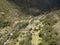 Aerial view of landscapes of Chupani village in middle of the Peruvian Andes