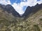 Aerial view of landscapes of Chupani village in middle of the Peruvian Andes