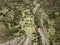 Aerial view of landscapes of Chupani village in middle of the Peruvian Andes