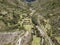 Aerial view of landscapes of Chupani village in middle of the Peruvian Andes